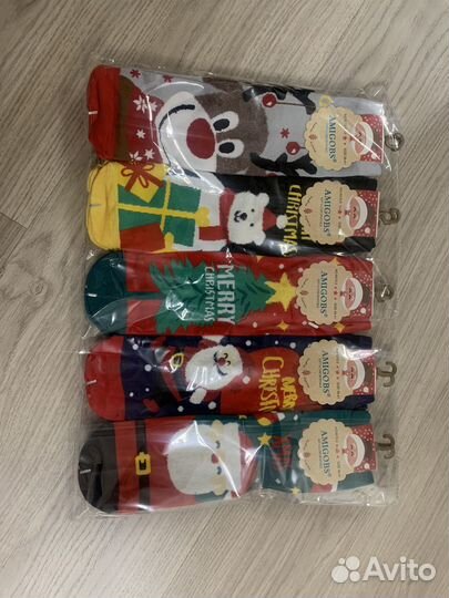 Новогодние носки олень дед мороз