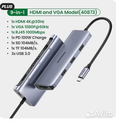 USB Type C Hub Ugreen 9 in 1 (Model 40873)