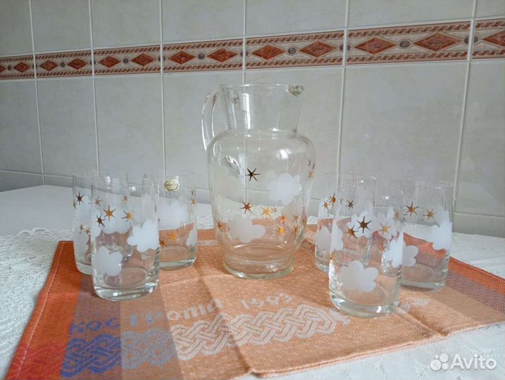 Кувшин и 6 стаканов, Bohemia, Clear