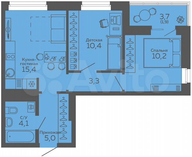 2-к. квартира, 50,2 м², 9/18 эт.