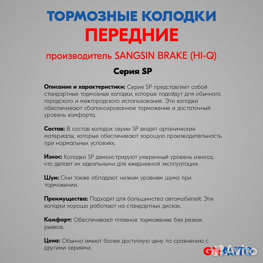 Тормозные колодки передние SP1989 Sangsin Brake