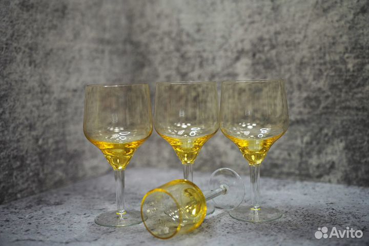 Бокалы желтое стекло СССР 4 рюмки стопки фужеры