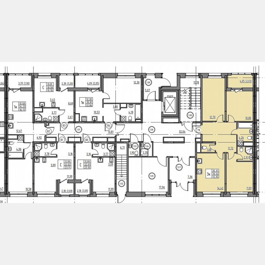 3-к. квартира, 72,4 м², 1/12 эт.