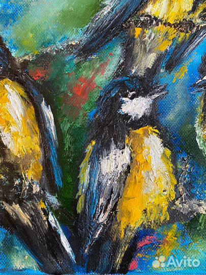 Синицы Картина Маслом на Холсте Яркая