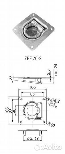 Петля крепления груза 105х105х24, ZBF 70-2 (W 6776