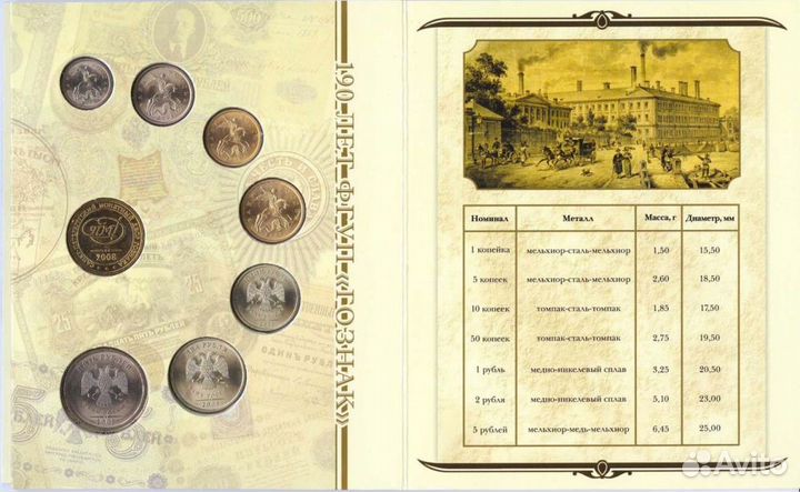Набор монет РФ 2008, спмд.Официальный выпуск