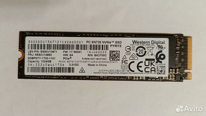 SSD-диcк Western Digital pc sn730 nvme 1tb