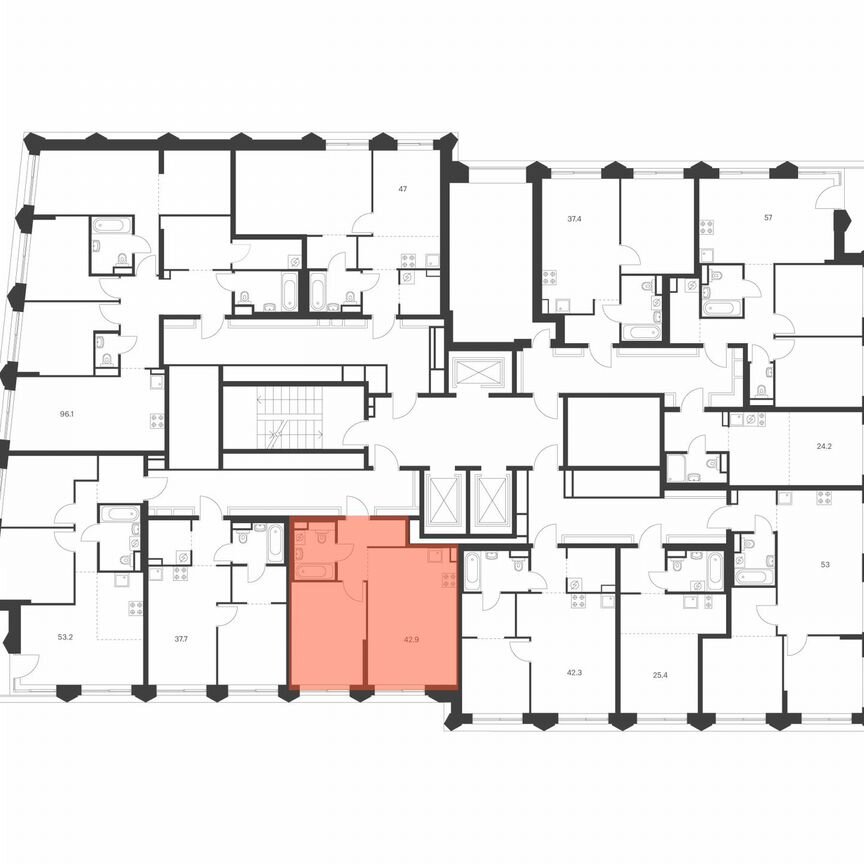 1-к. квартира, 42,9 м², 4/26 эт.