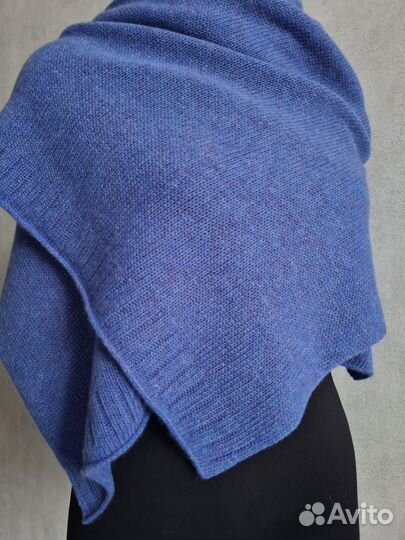 Синий шарф вязаный из 100 мериноса, ручная работа
