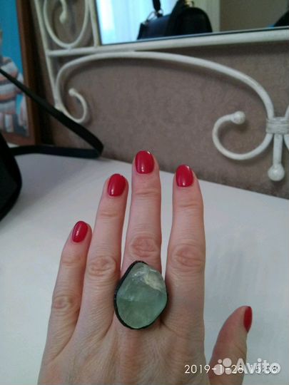 Серьги и кольцо с флюоритами, серебро и медь