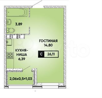 Квартира-студия, 26,1 м², 5/9 эт.