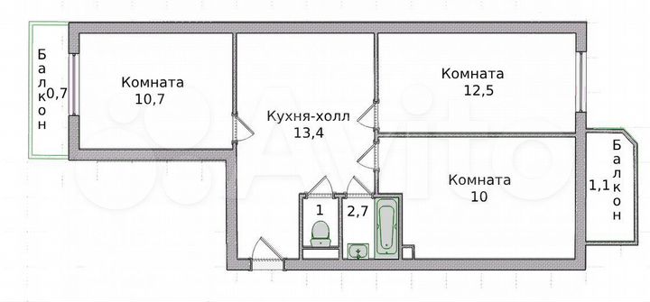 3-к. квартира, 50,3 м², 1/3 эт.