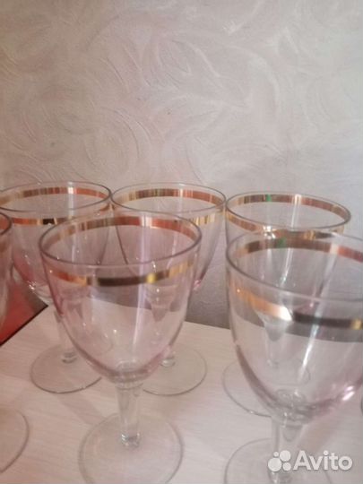 Фужеры 7шт для шампанского с золотой каймой СССР