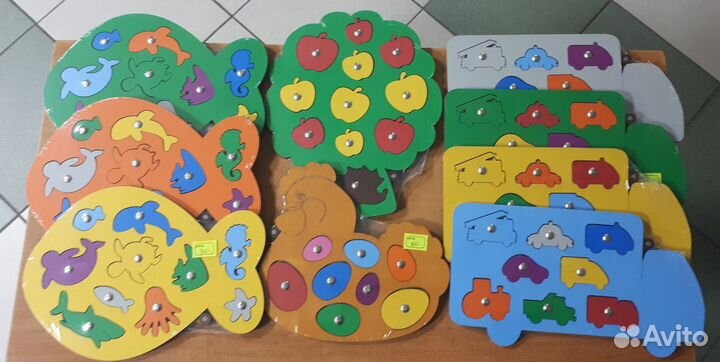 Деревянные игрушки, пазлы, вкладыши, мозаики