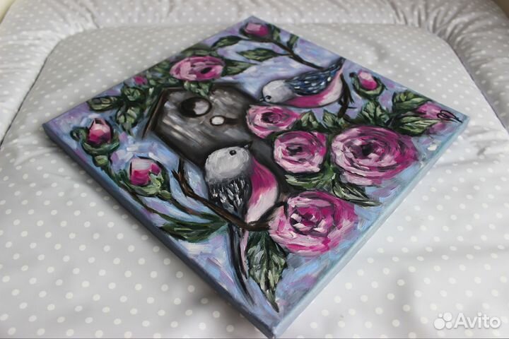 Картина маслом на холсте (Птички)