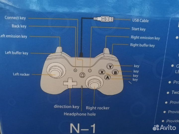 Геймпад проводной для PS3/X-Box One/PC N-1, синий