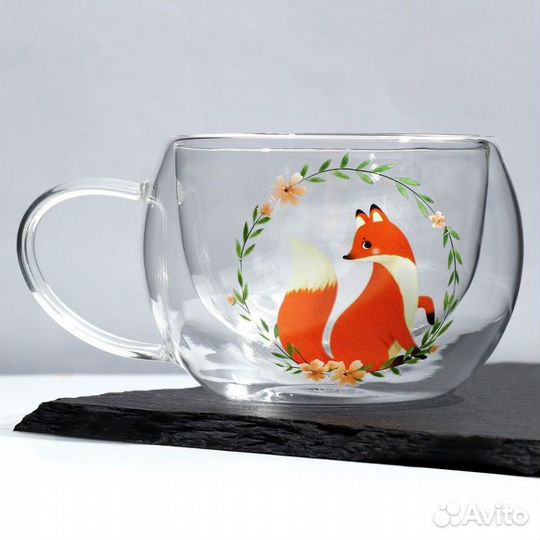 2 шт. Кружка стеклянная с двойными стенками 'Лисич
