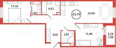 2-к. квартира, 65,8 м², 7/12 эт.