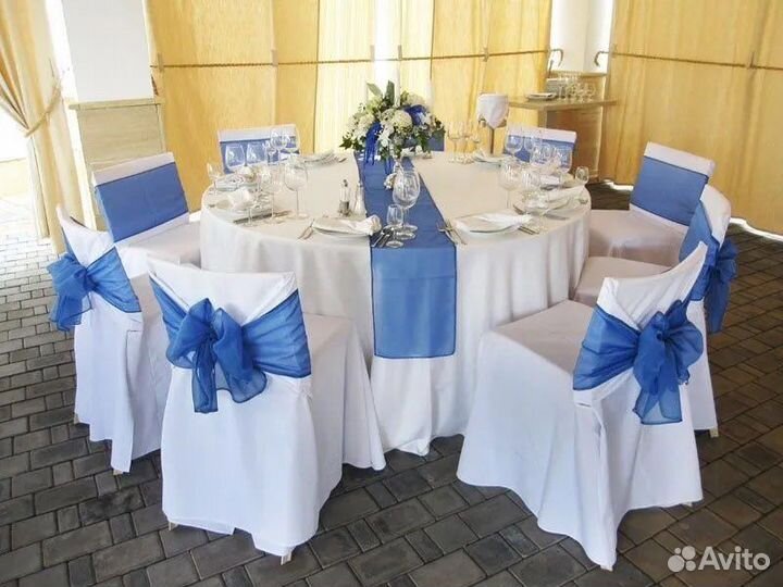 Синяя вуаль для бантов на чехлы стульев