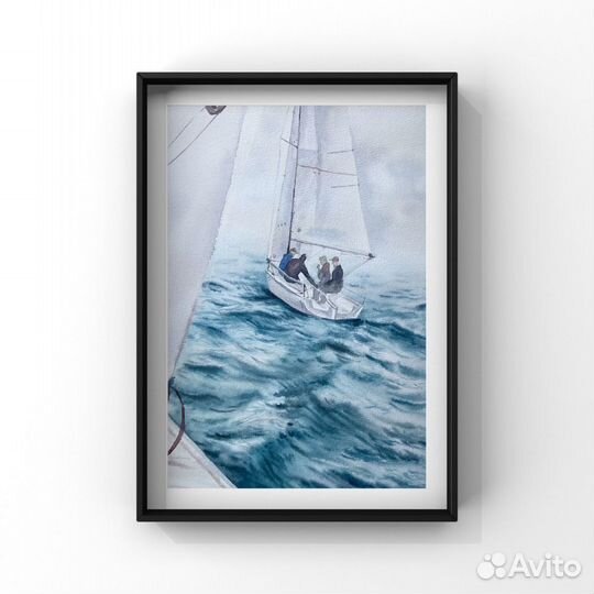 Картина акварелью «Яхта в море»