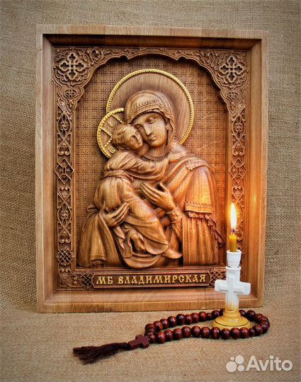 Продам резную икону мб Владимирская