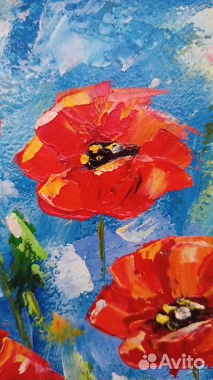 Маки Картина маслом мастихин картон 20x25 см
