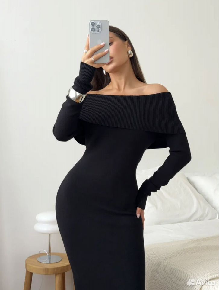 Женское черное вязаное платье, Сибай