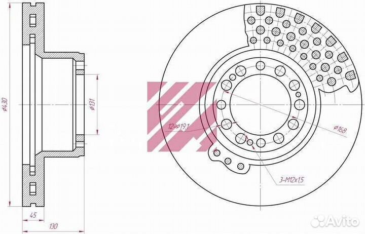 Диск тормозной саф вентилируемый 430x45x130
