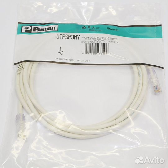 Патч-корд UTP cat6 3м белый Panduit TX6 plus PVC з