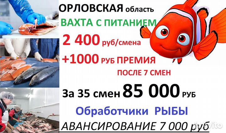 Упаковщик вахта+питание+премия Орловская обл