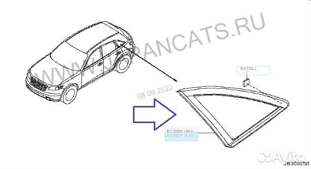 Стекло боковое заднее правое Infinity Fx35 S50