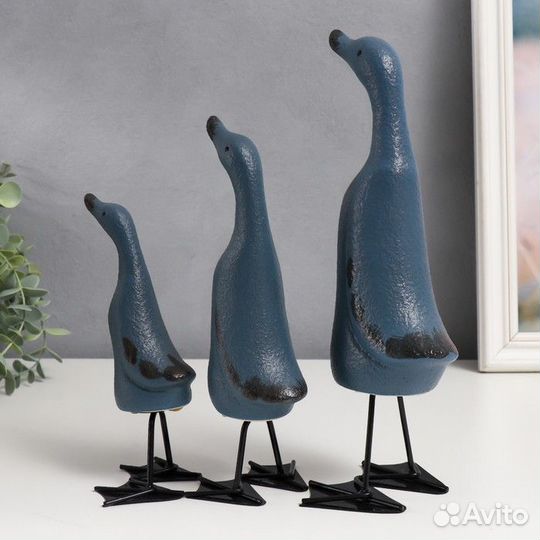 Сувенир керамика 'Утки' синий матовый набор 3 шт 8