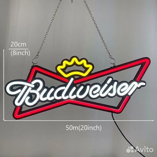 Пивная светодиодная вывеска Bud 50 х 20 см