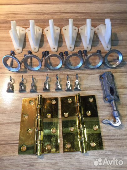 Крючки,петли,крепления,ручки,щеколда,прищепки