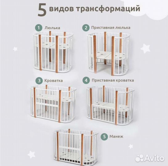 Новая кроватка трансформер 5 в 1 Nuvola LUX