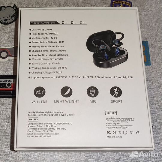 BT Гарнитура класса HiFi в спортивном стиле. новая