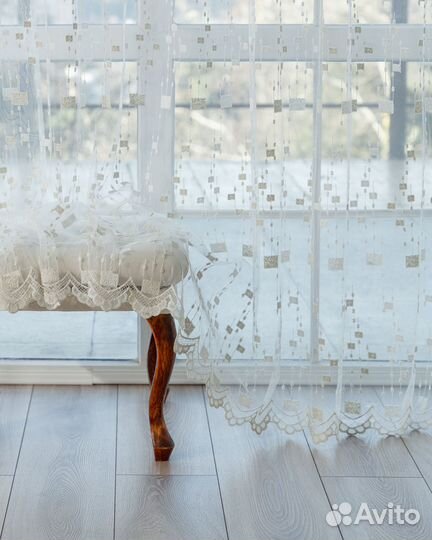Тюль мона айвори готовый на окна пошив