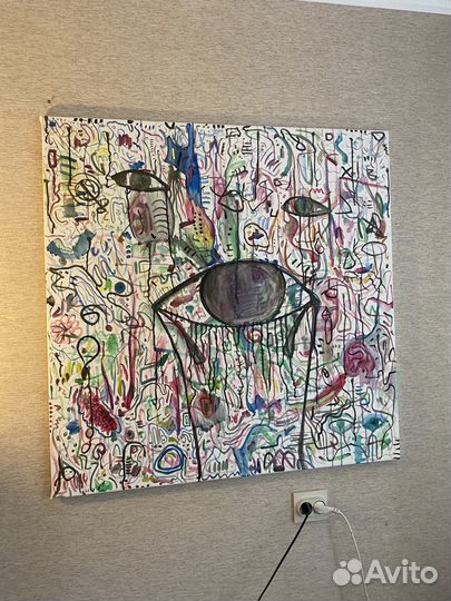 Абстрактная картина 100см акарель на холсте