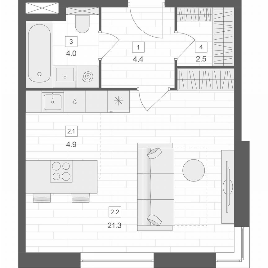 Апартаменты-студия, 37,1 м², 8/10 эт.