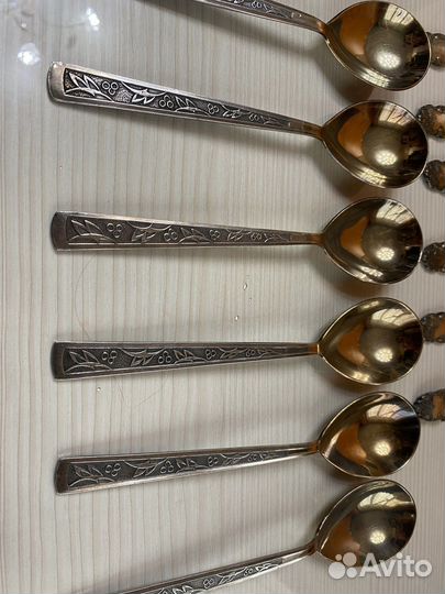 Мельхиоровые десертные ложки позолоченые