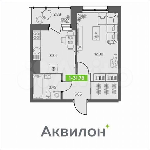 1-к. квартира, 31,8 м², 5/8 эт.