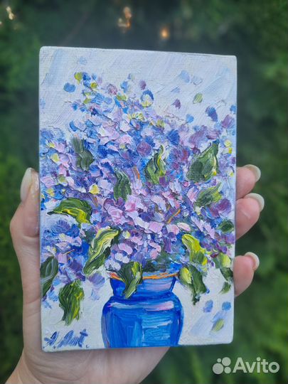 Сирень в вазе картина маслом миниатюра с сиренью