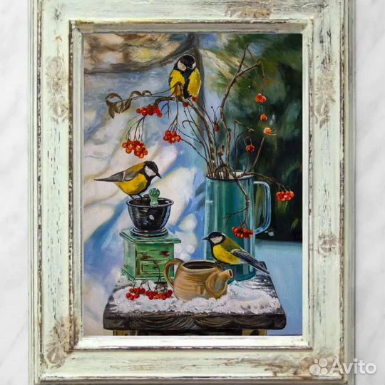 Картина маслом Зимний натюрморт с птичками