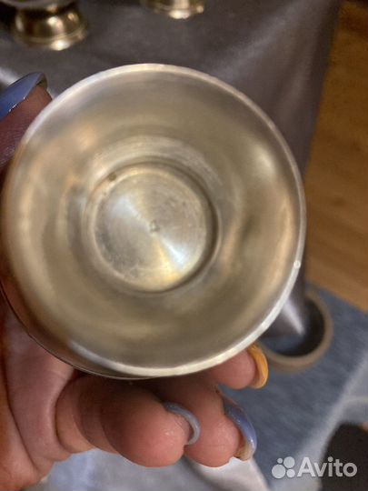 Старинный мельхиоровый набор для коньяка