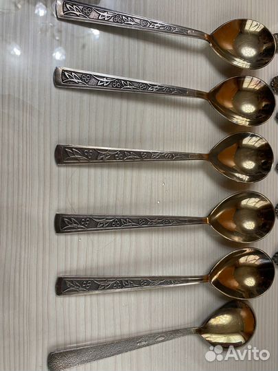 Мельхиоровые десертные ложки позолоченые