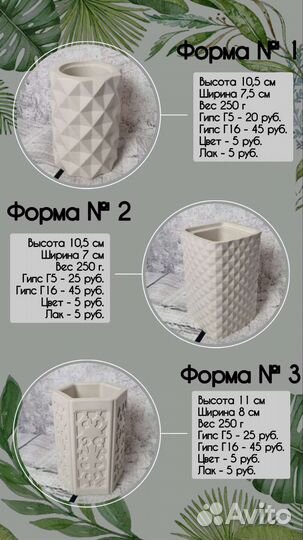 Кашпо из гипса, горшки, подсвечники