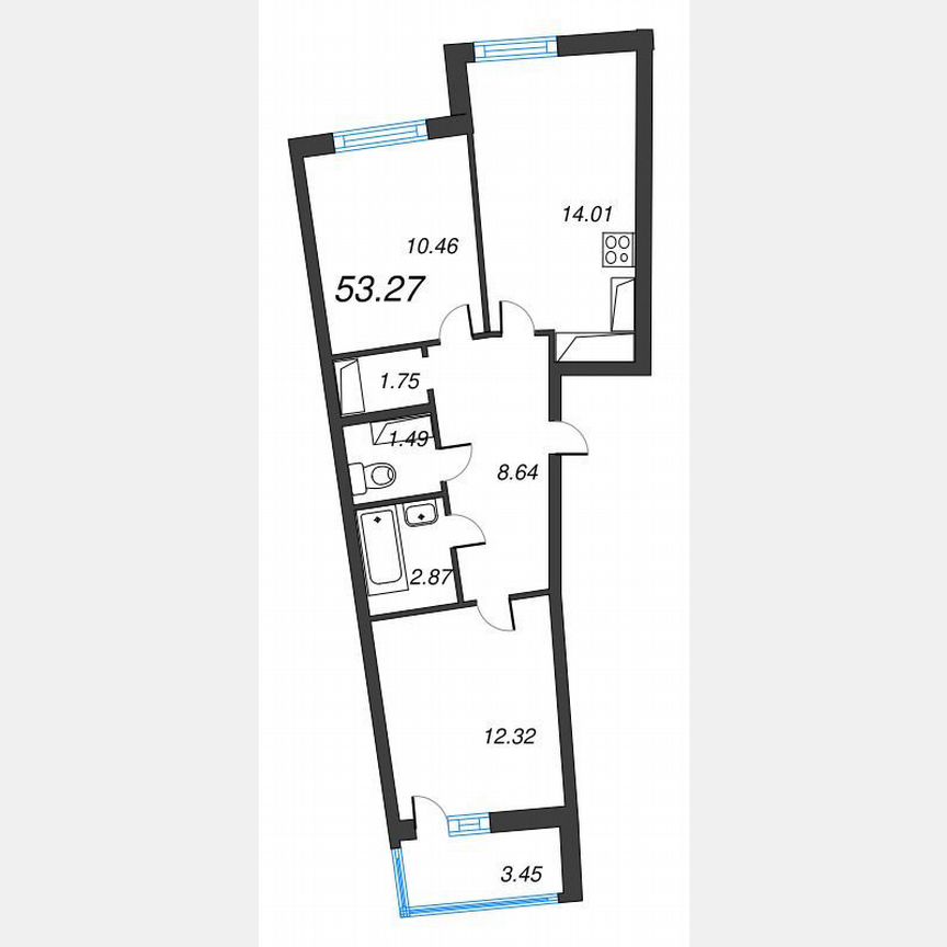 2-к. квартира, 55 м², 17/22 эт.
