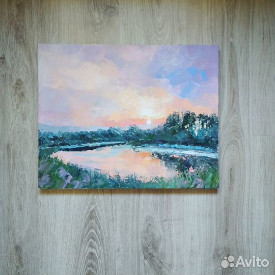 Авторская картина (пейзаж, закат), масло, оригинал