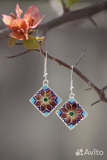 Серьги, серебро, горячая эмаль
