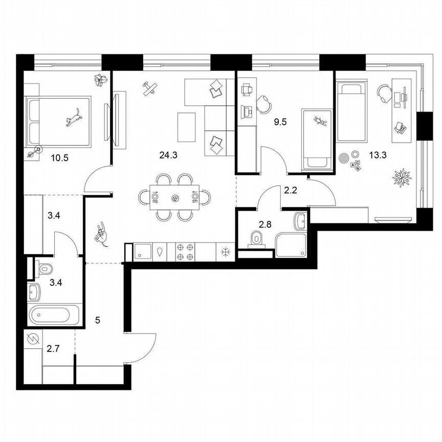 3-к. квартира, 77,1 м², 18/28 эт.